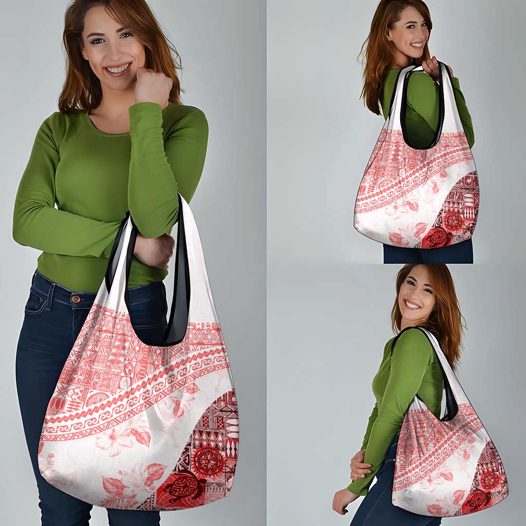 Hawaiian Tapa Grocery Bag Traditional Vintage Pattern Red