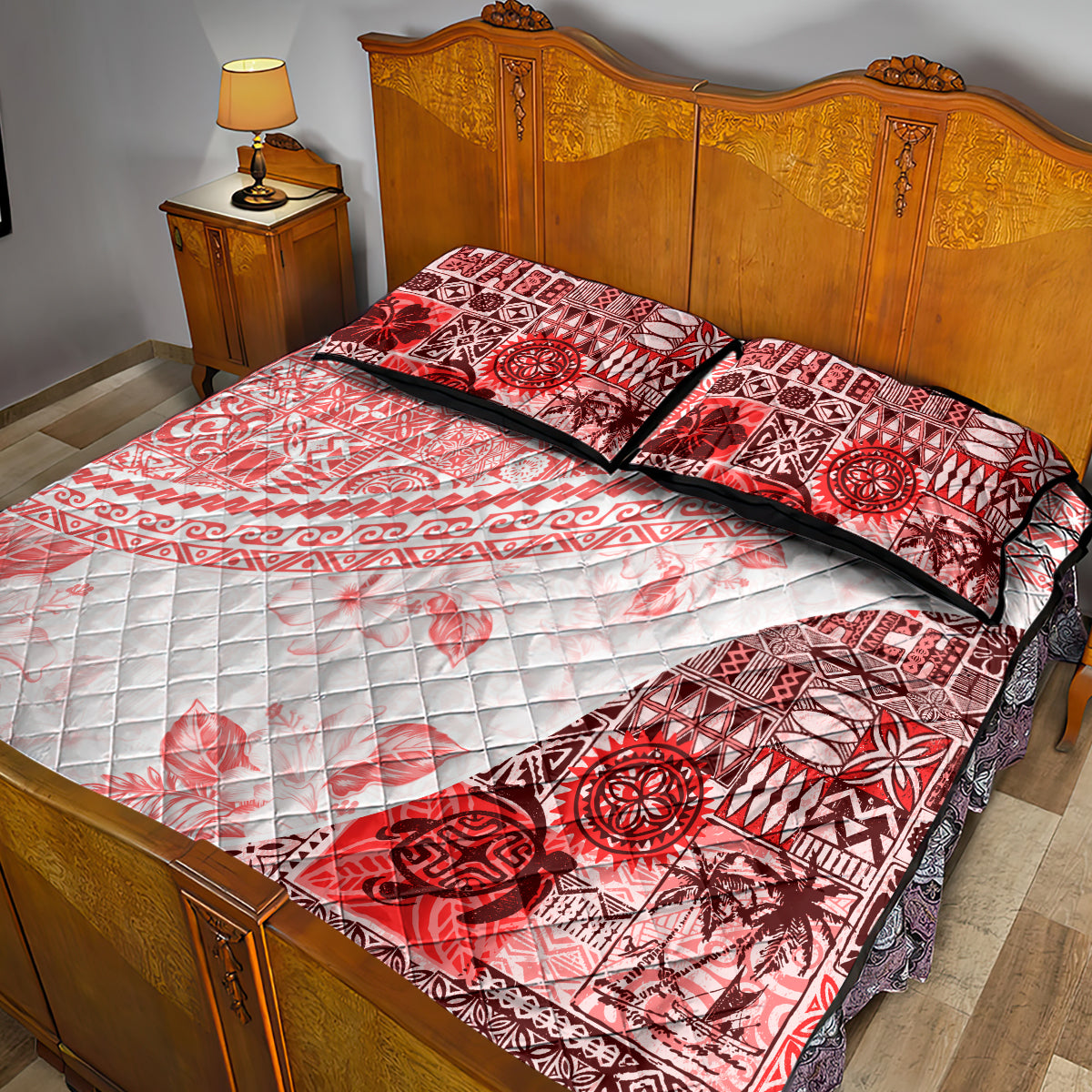 Hawaiian Tapa Quilt Bed Set Traditional Vintage Pattern Red LT05 - Polynesian Pride