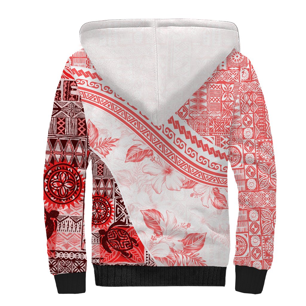 Hawaiian Tapa Sherpa Hoodie Traditional Vintage Pattern Red LT05 - Polynesian Pride
