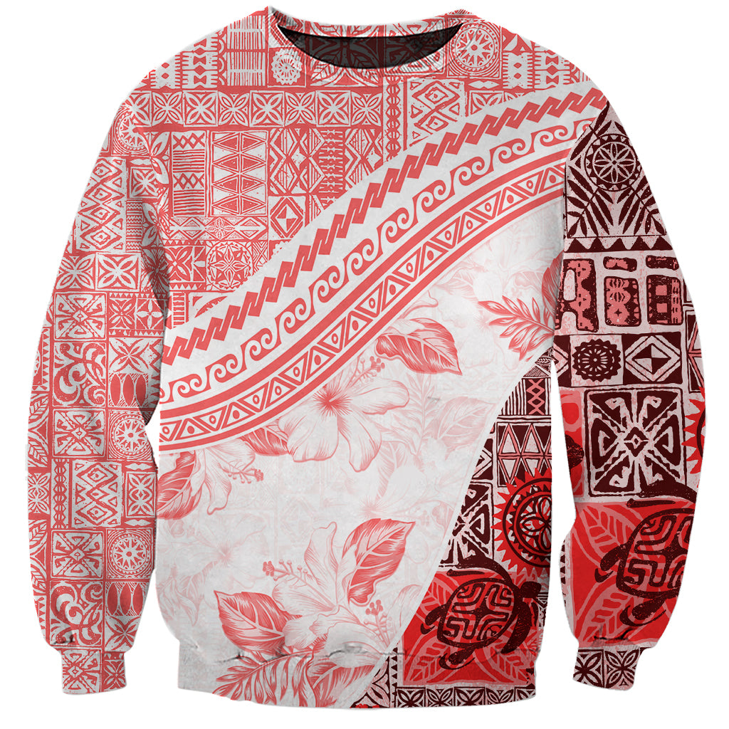 Hawaiian Tapa Sweatshirt Traditional Vintage Pattern Red LT05 Unisex Red - Polynesian Pride