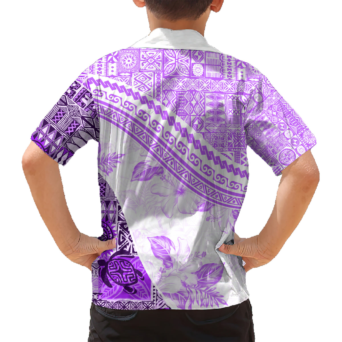Hawaiian Tapa Kid Hawaiian Shirt Traditional Vintage Pattern Violet LT05 - Polynesian Pride