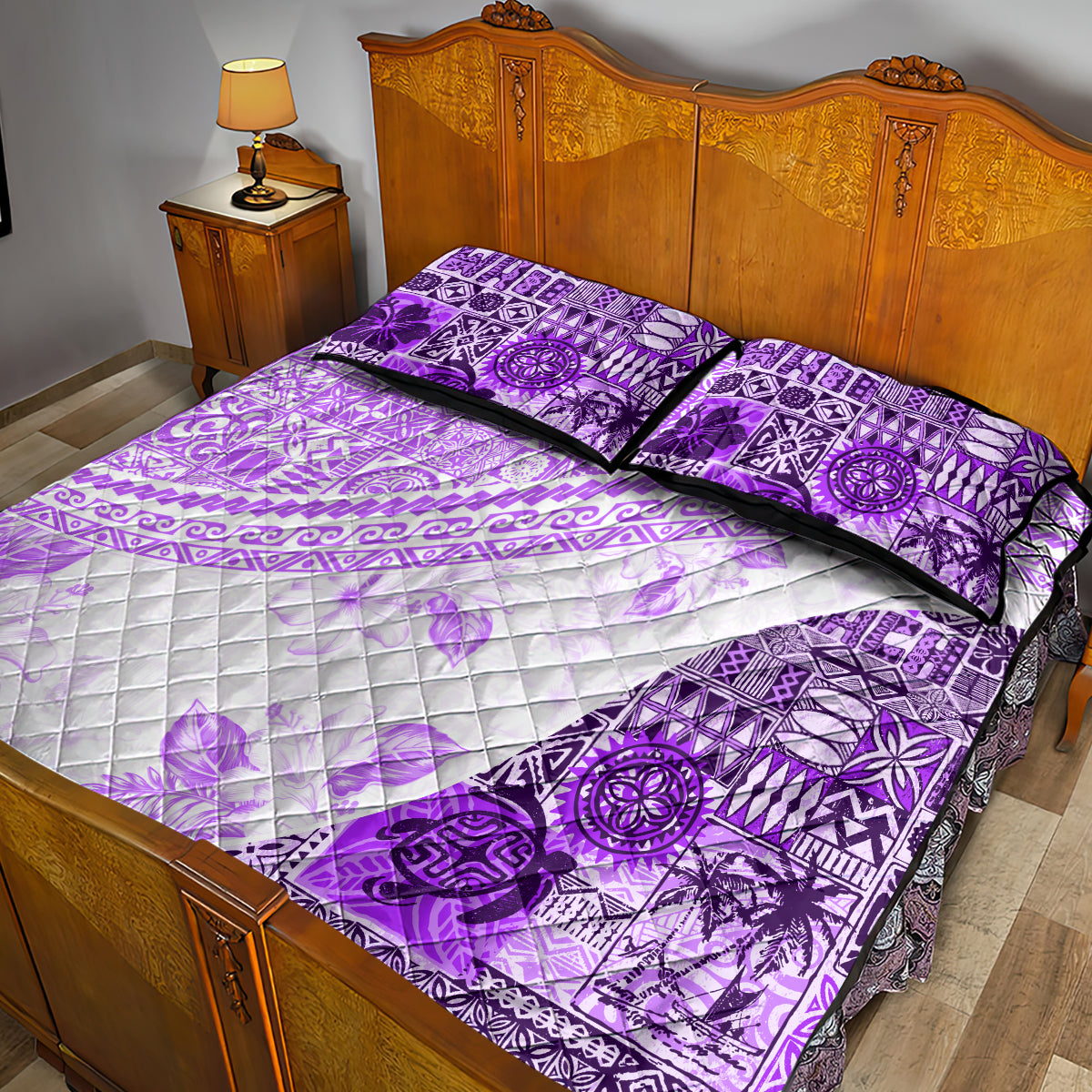 Hawaiian Tapa Quilt Bed Set Traditional Vintage Pattern Violet LT05 - Polynesian Pride