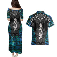 New Zealand Aotearoa Couples Matching Puletasi and Hawaiian Shirt Maori Taniwha Paua Shell