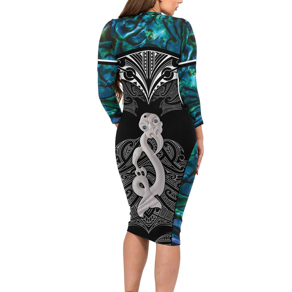 New Zealand Aotearoa Family Matching Long Sleeve Bodycon Dress and Hawaiian Shirt Maori Taniwha Paua Shell LT05 - Polynesian Pride