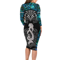 New Zealand Aotearoa Family Matching Long Sleeve Bodycon Dress and Hawaiian Shirt Maori Taniwha Paua Shell LT05 - Polynesian Pride