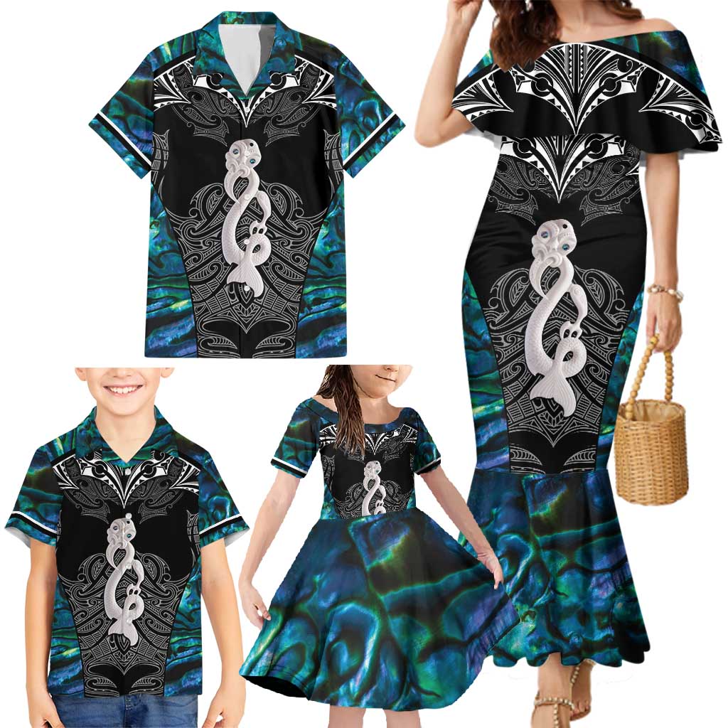 New Zealand Aotearoa Family Matching Mermaid Dress and Hawaiian Shirt Maori Taniwha Paua Shell LT05 - Polynesian Pride