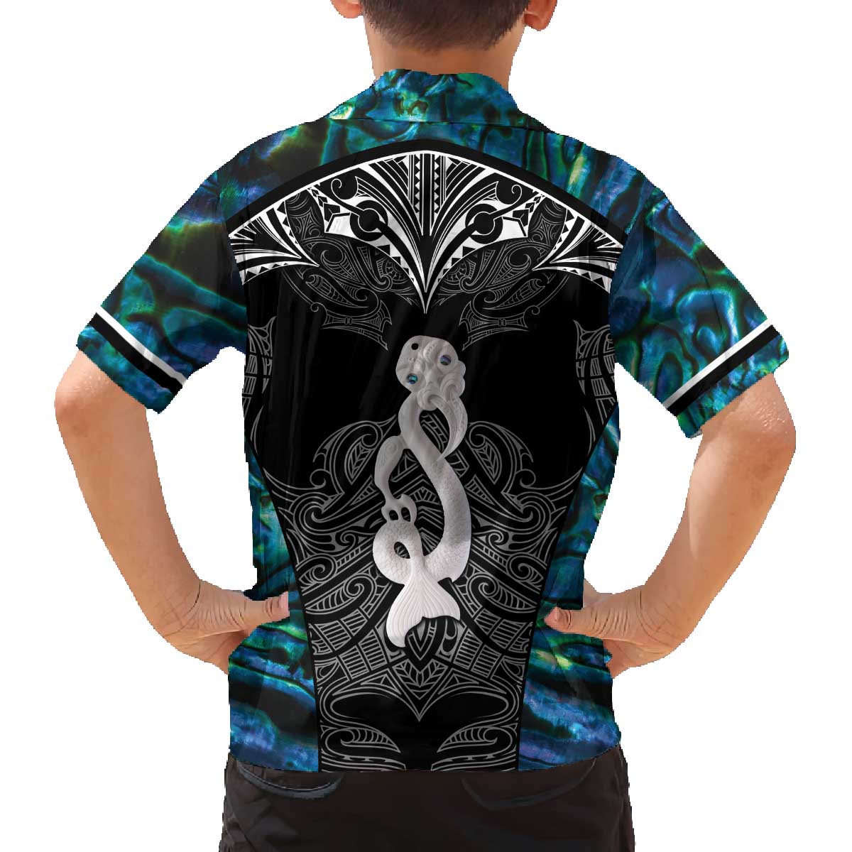 New Zealand Aotearoa Family Matching Off The Shoulder Long Sleeve Dress and Hawaiian Shirt Maori Taniwha Paua Shell LT05 - Polynesian Pride