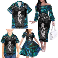 New Zealand Aotearoa Family Matching Off The Shoulder Long Sleeve Dress and Hawaiian Shirt Maori Taniwha Paua Shell LT05 - Polynesian Pride