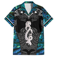 New Zealand Aotearoa Family Matching Summer Maxi Dress and Hawaiian Shirt Maori Taniwha Paua Shell LT05 Dad's Shirt - Short Sleeve Black - Polynesian Pride