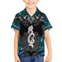 New Zealand Aotearoa Family Matching Summer Maxi Dress and Hawaiian Shirt Maori Taniwha Paua Shell LT05 Son's Shirt Black - Polynesian Pride