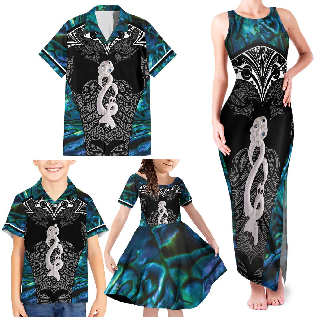 New Zealand Aotearoa Family Matching Tank Maxi Dress and Hawaiian Shirt Maori Taniwha Paua Shell LT05 - Polynesian Pride