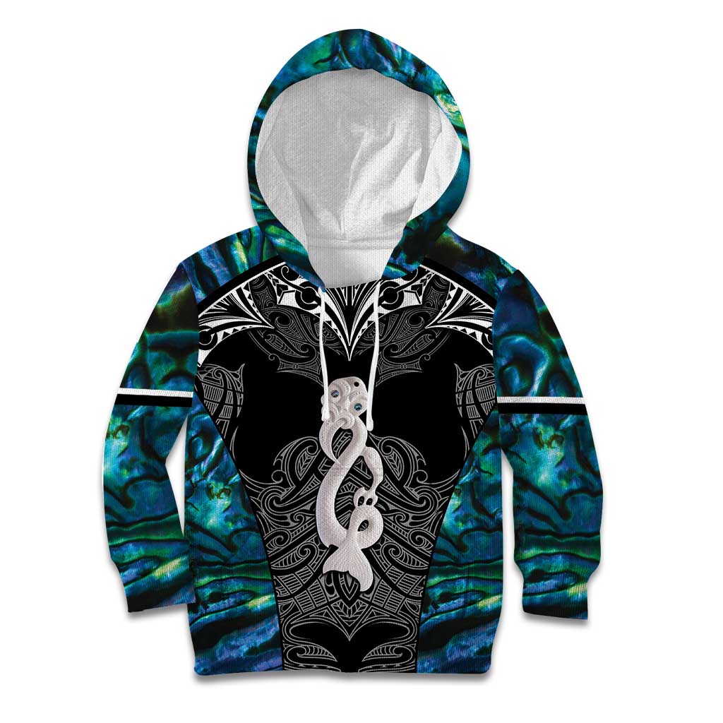 New Zealand Aotearoa Kid Hoodie Maori Taniwha Paua Shell LT05 Hoodie Black - Polynesian Pride