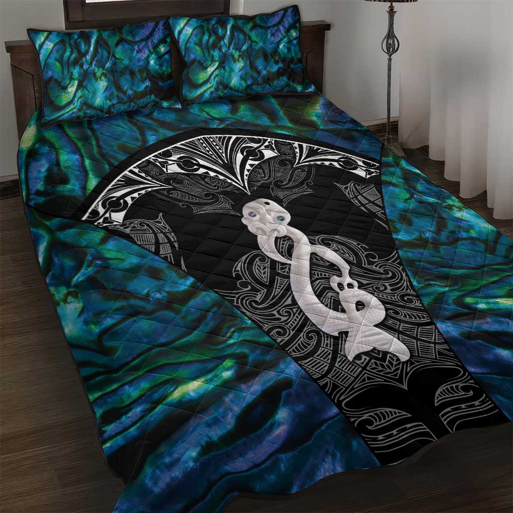 New Zealand Aotearoa Quilt Bed Set Maori Taniwha Paua Shell LT05 Black - Polynesian Pride