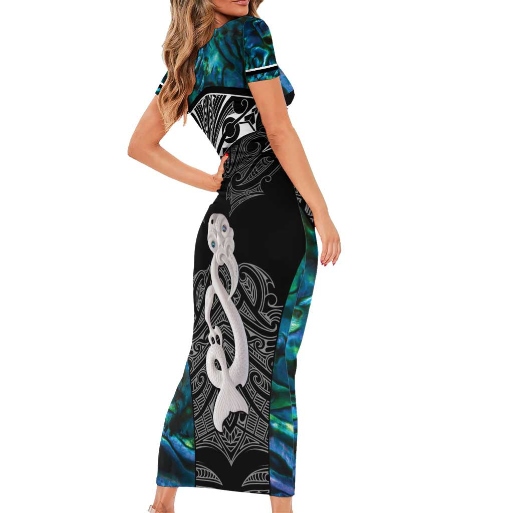 New Zealand Aotearoa Short Sleeve Bodycon Dress Maori Taniwha Paua Shell