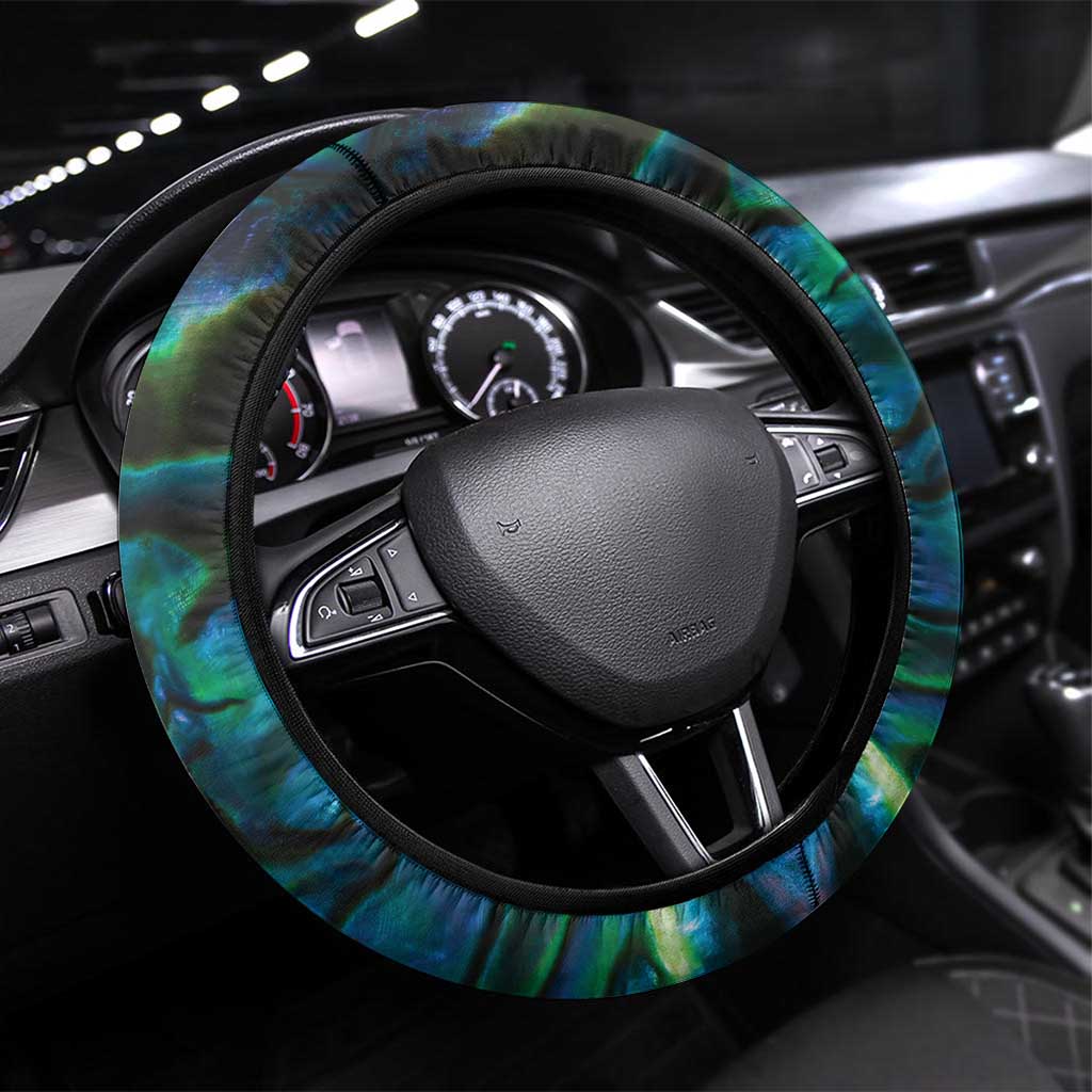 New Zealand Aotearoa Steering Wheel Cover Maori Taniwha Paua Shell LT05 Universal Fit Black - Polynesian Pride