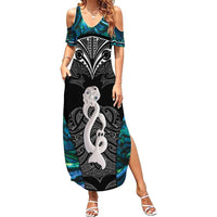 New Zealand Aotearoa Summer Maxi Dress Maori Taniwha Paua Shell