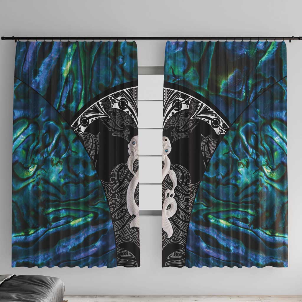 New Zealand Aotearoa Window Curtain Maori Taniwha Paua Shell LT05 With Hooks Black - Polynesian Pride