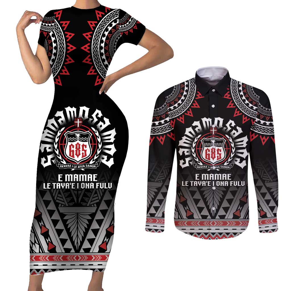 Personalised Samoa Black Saturday Couples Matching Short Sleeve Bodycon Dress and Long Sleeve Button Shirt Samoa For Samoans