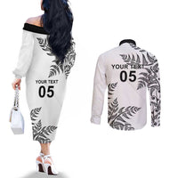 Custom New Zealand Football Couples Matching Off The Shoulder Long Sleeve Dress and Long Sleeve Button Shirt Aotearoa Pride LT05 - Polynesian Pride