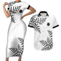 Custom New Zealand Football Couples Matching Short Sleeve Bodycon Dress and Hawaiian Shirt Aotearoa Pride LT05 White - Polynesian Pride