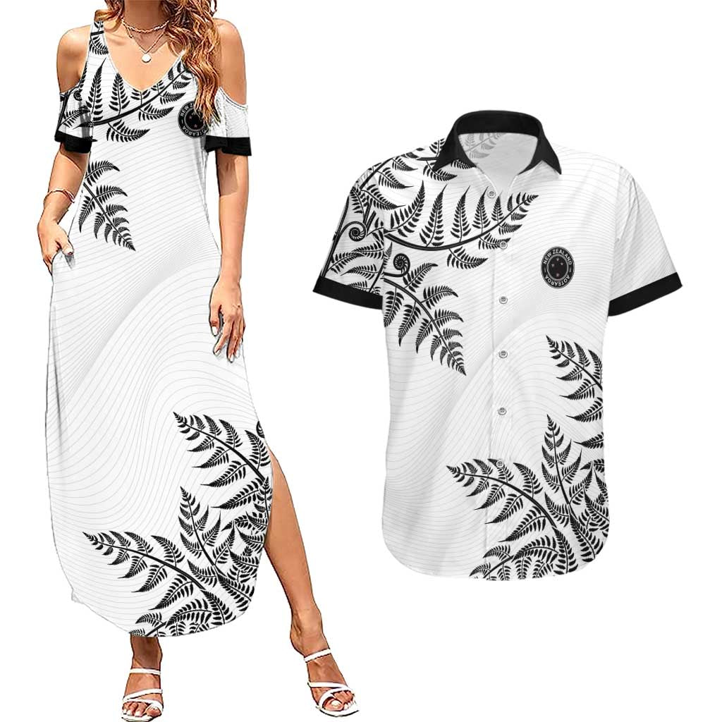 Custom New Zealand Football Couples Matching Summer Maxi Dress and Hawaiian Shirt Aotearoa Pride LT05 White - Polynesian Pride