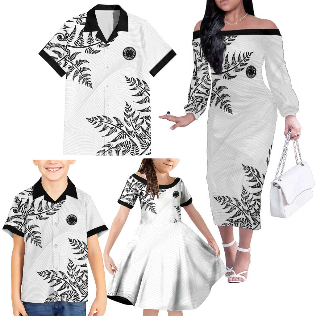 Custom New Zealand Football Family Matching Off The Shoulder Long Sleeve Dress and Hawaiian Shirt Aotearoa Pride - Polynesian Pride