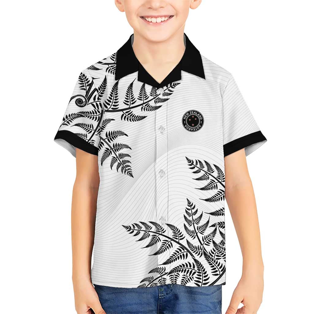 Custom New Zealand Football Family Matching Off The Shoulder Long Sleeve Dress and Hawaiian Shirt Aotearoa Pride LT05 Son's Shirt White - Polynesian Pride