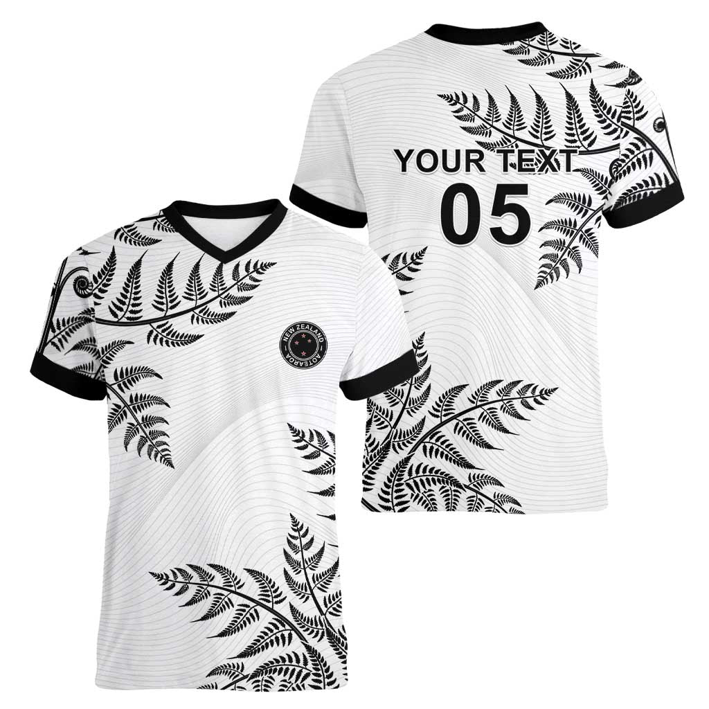 Custom New Zealand Football Women V-Neck T-Shirt Aotearoa Pride - Polynesian Pride