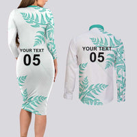 Custom New Zealand Football Couples Matching Long Sleeve Bodycon Dress and Long Sleeve Button Shirt Aotearoa Pride Aqua Version LT05 - Polynesian Pride