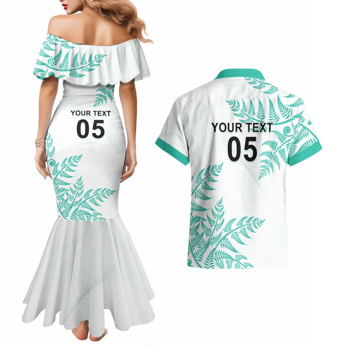 Custom New Zealand Football Couples Matching Mermaid Dress and Hawaiian Shirt Aotearoa Pride Aqua Version LT05 - Polynesian Pride
