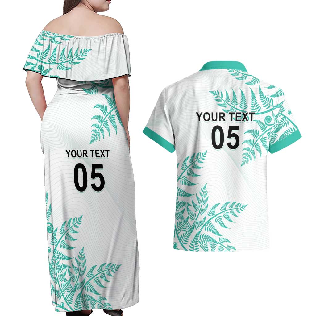 Custom New Zealand Football Couples Matching Off Shoulder Maxi Dress and Hawaiian Shirt Aotearoa Pride Aqua Version LT05 - Polynesian Pride