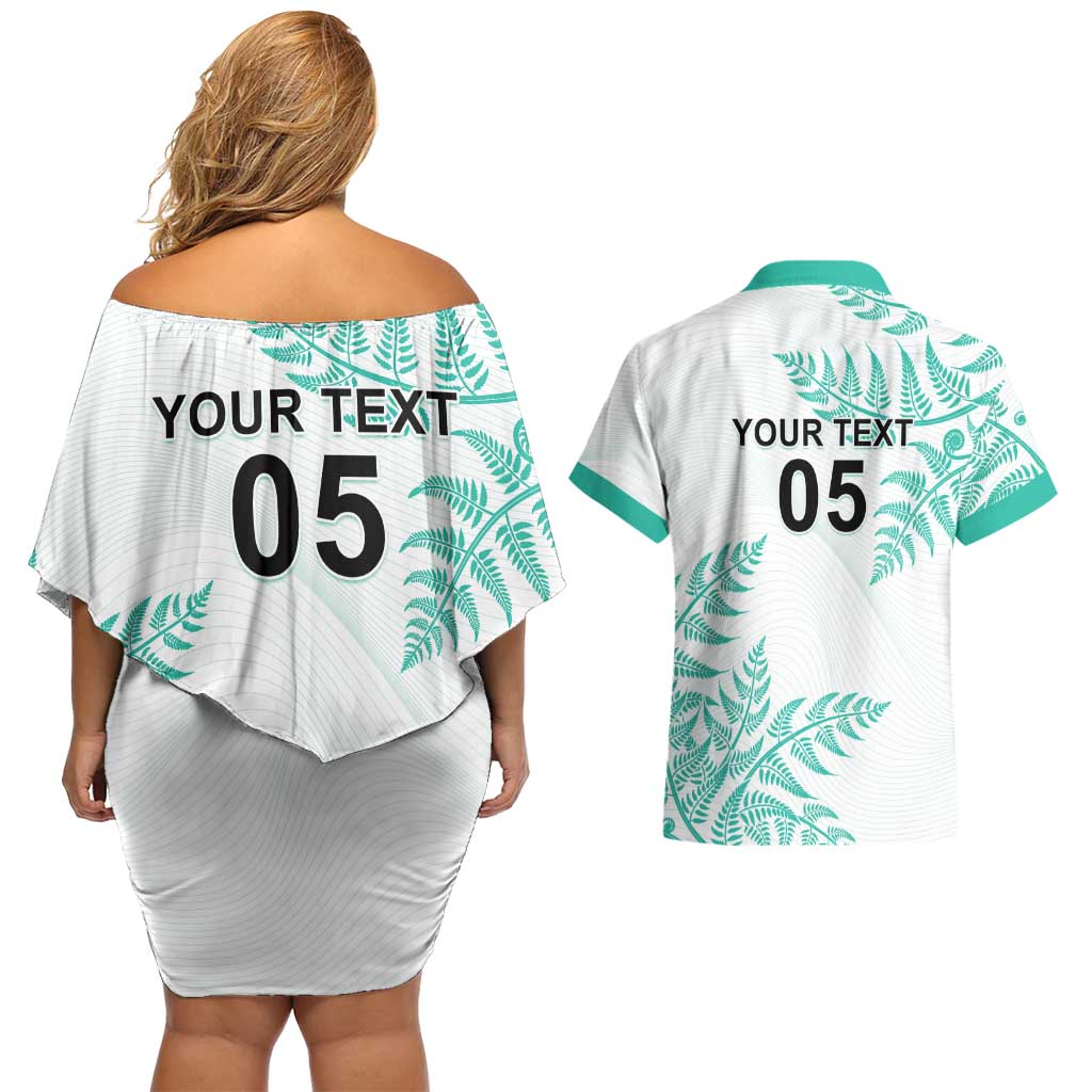 Custom New Zealand Football Couples Matching Off Shoulder Short Dress and Hawaiian Shirt Aotearoa Pride Aqua Version LT05 - Polynesian Pride