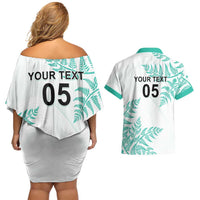 Custom New Zealand Football Couples Matching Off Shoulder Short Dress and Hawaiian Shirt Aotearoa Pride Aqua Version LT05 - Polynesian Pride