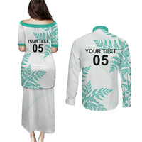 Custom New Zealand Football Couples Matching Puletasi and Long Sleeve Button Shirt Aotearoa Pride Aqua Version - Polynesian Pride