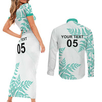 Custom New Zealand Football Couples Matching Short Sleeve Bodycon Dress and Long Sleeve Button Shirt Aotearoa Pride Aqua Version LT05 - Polynesian Pride