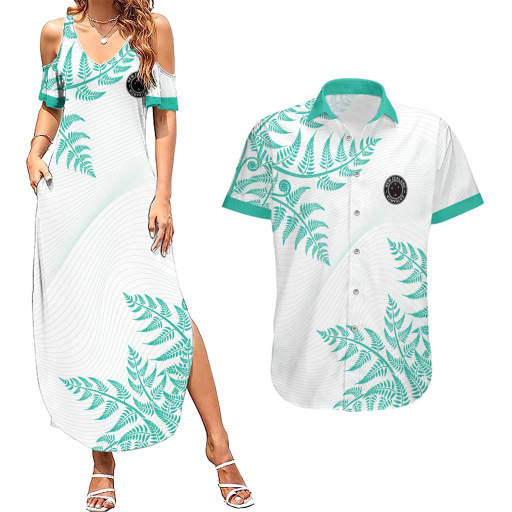 Custom New Zealand Football Couples Matching Summer Maxi Dress and Hawaiian Shirt Aotearoa Pride Aqua Version - Polynesian Pride