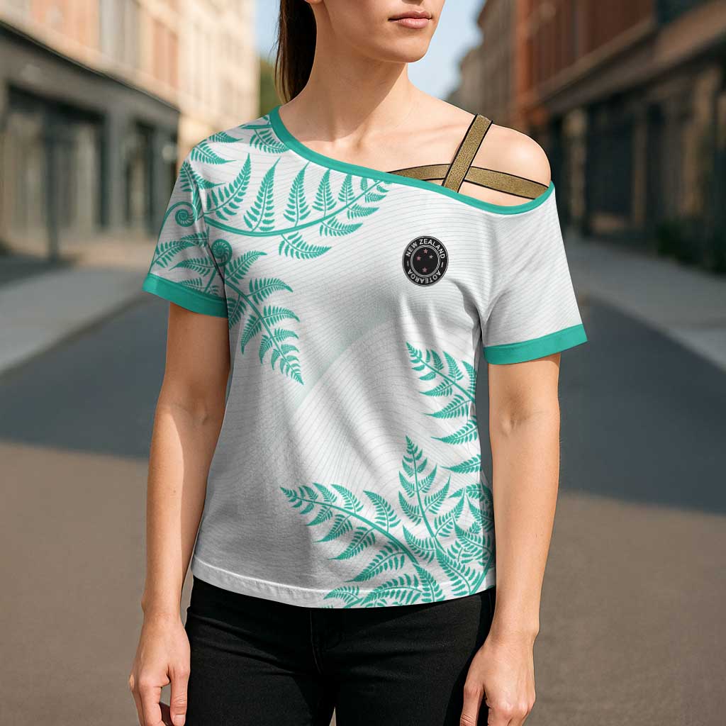 Custom New Zealand Football Cross Shoulder Shirt Aotearoa Pride Aqua Version - Polynesian Pride