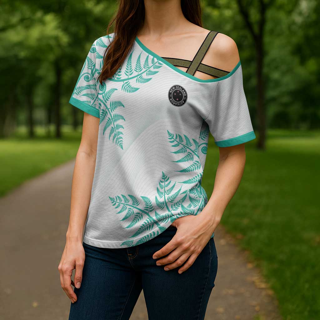 Custom New Zealand Football Cross Shoulder Shirt Aotearoa Pride Aqua Version - Polynesian Pride
