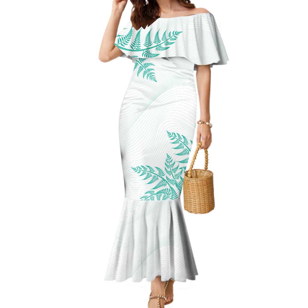 Custom New Zealand Football Family Matching Mermaid Dress and Hawaiian Shirt Aotearoa Pride Aqua Version LT05 Mom's Dress Aqua - Polynesian Pride