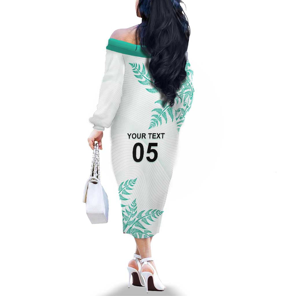 Custom New Zealand Football Family Matching Off The Shoulder Long Sleeve Dress and Hawaiian Shirt Aotearoa Pride Aqua Version LT05 - Polynesian Pride