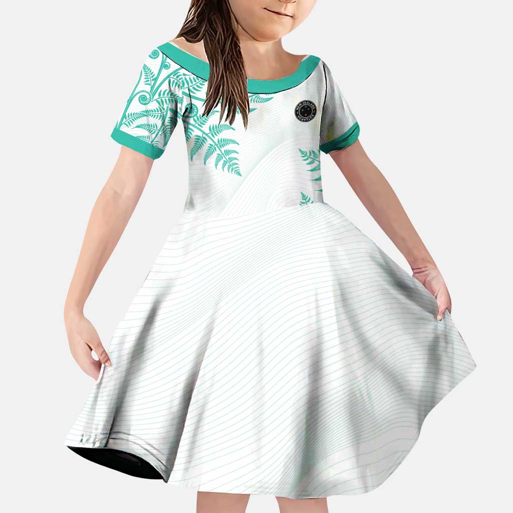 Custom New Zealand Football Family Matching Puletasi and Hawaiian Shirt Aotearoa Pride Aqua Version LT05 Daughter's Dress Aqua - Polynesian Pride
