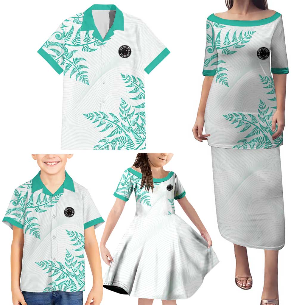 Custom New Zealand Football Family Matching Puletasi and Hawaiian Shirt Aotearoa Pride Aqua Version LT05 - Polynesian Pride