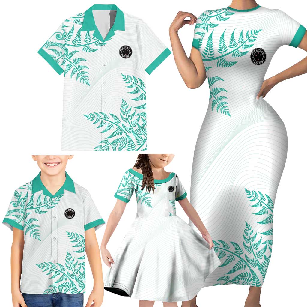 Custom New Zealand Football Family Matching Short Sleeve Bodycon Dress and Hawaiian Shirt Aotearoa Pride Aqua Version LT05 - Polynesian Pride