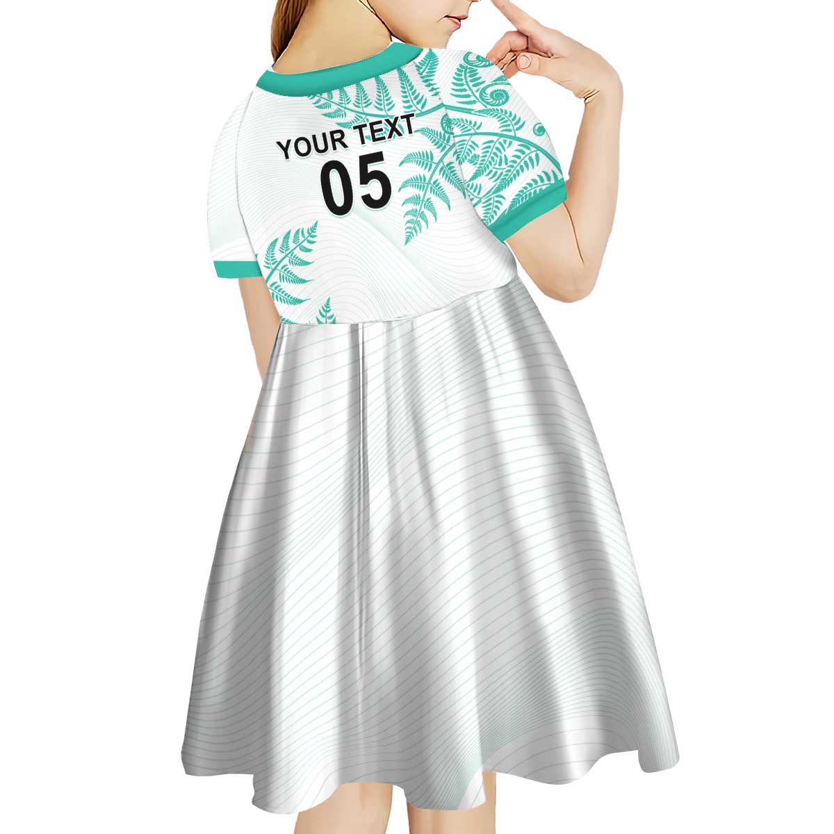 Custom New Zealand Football Kid Short Sleeve Dress Aotearoa Pride Aqua Version - Polynesian Pride
