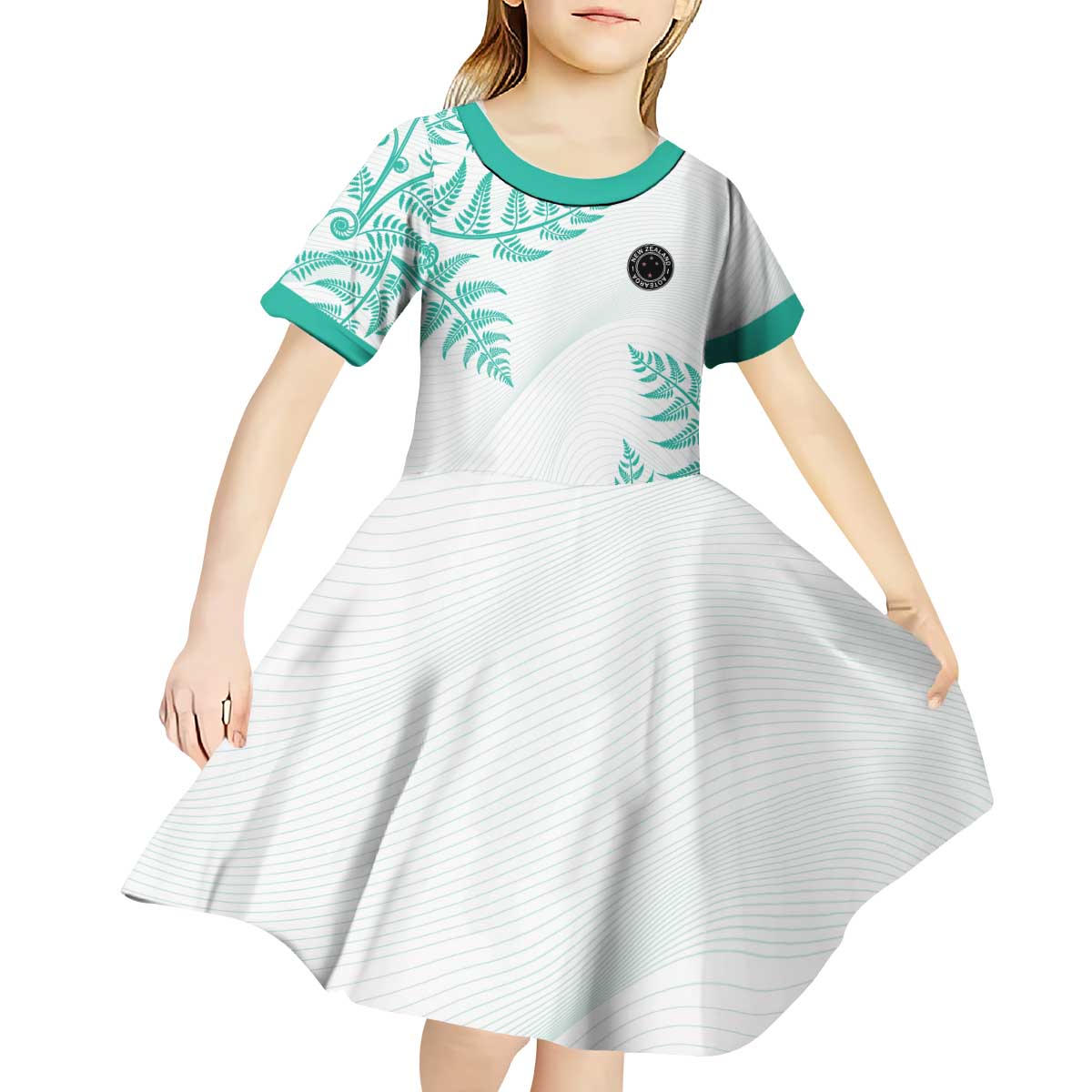 Custom New Zealand Football Kid Short Sleeve Dress Aotearoa Pride Aqua Version - Polynesian Pride