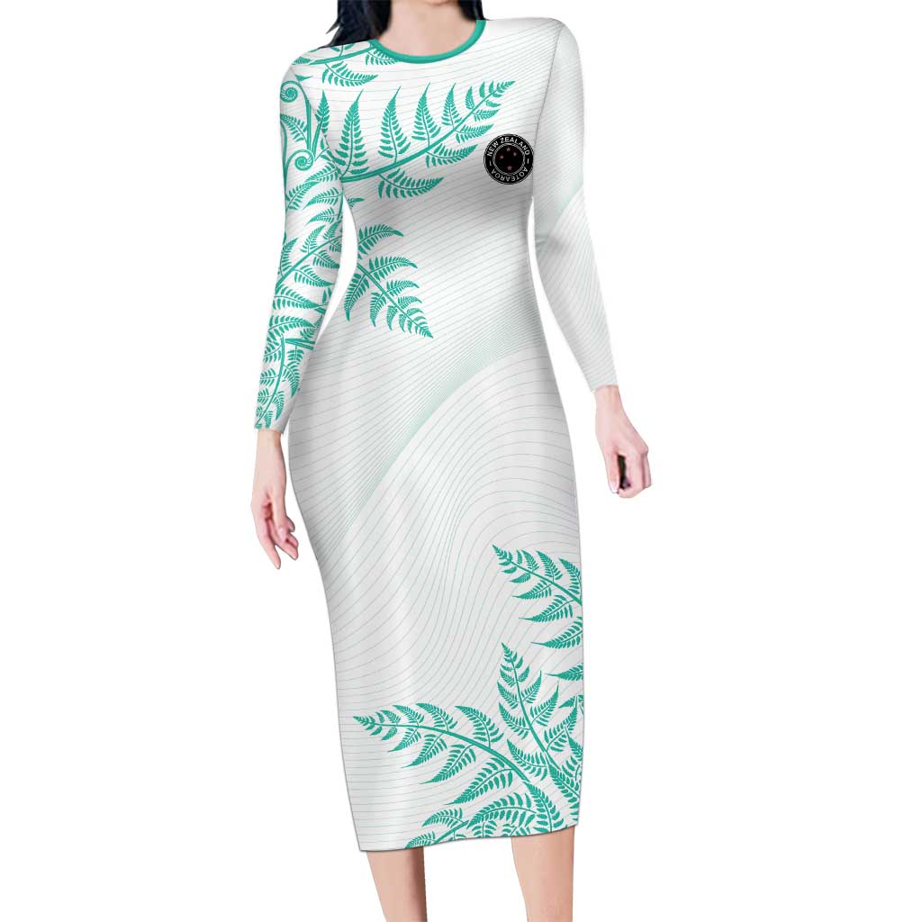 Custom New Zealand Football Long Sleeve Bodycon Dress Aotearoa Pride Aqua Version - Polynesian Pride