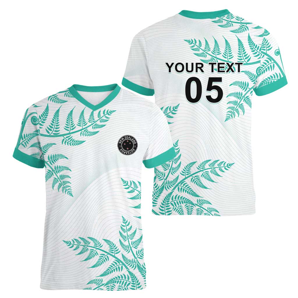 Custom New Zealand Football Women V-Neck T-Shirt Aotearoa Pride Aqua Version - Polynesian Pride