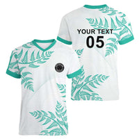 Custom New Zealand Football Women V-Neck T-Shirt Aotearoa Pride Aqua Version - Polynesian Pride