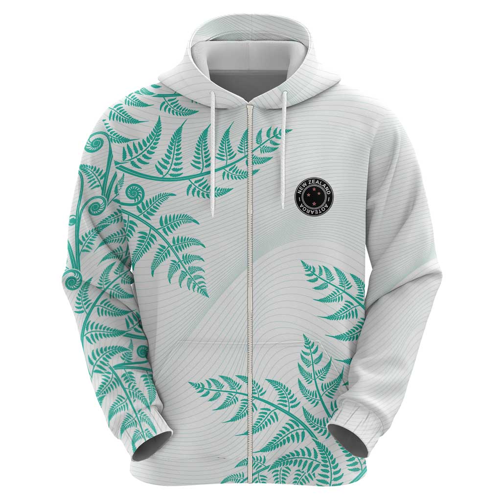 Custom New Zealand Football Zip Hoodie Aotearoa Pride Aqua Version - Polynesian Pride