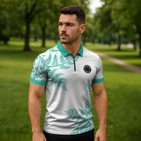 Custom New Zealand Football Zipper Polo Shirt Aotearoa Pride Aqua Version - Polynesian Pride